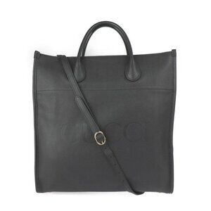 Gucci Logo Medium Tote Shoulder Bag Embossed Leather Black